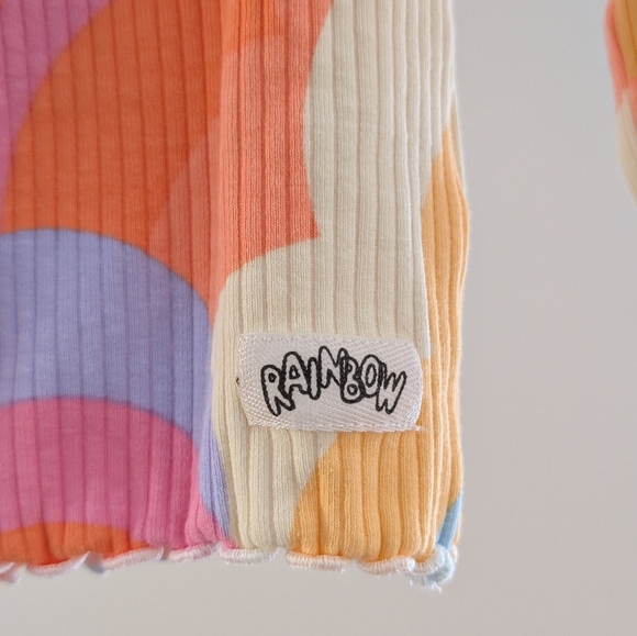 NEXT Rainbow Ribbed Long Sleeve Top w/ Lettuce Hem - Picture 6 of 7